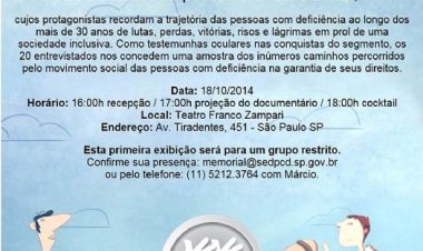 Secretaria da Pessoa com Deficiência convida para pré-lançamento de documentário