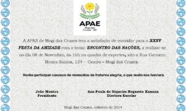 APAE de Mogi das Cruzes convida para a 35ª Festa da Amizade