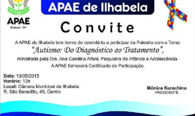 APAE de Ilhabela convida para palestra sobre autismo
