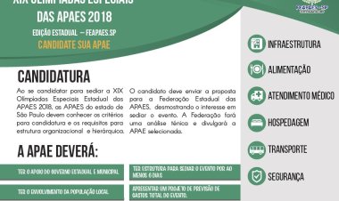 FEAPAES-SP abre seleção para cidade sede da XIX Olimpíadas Especiais das APAES, edição estadual