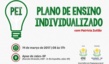 APAE de Jales sediará curso sobre PEI  no próximo dia 14