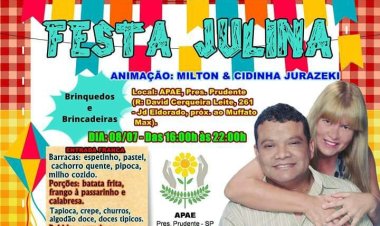 Festa Julina da APAE de Presidente Prudente terá shows e brincadeiras