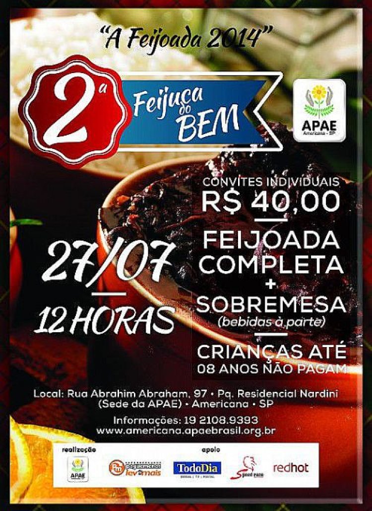 APAE de Americana promove feijoada no próximo dia 27