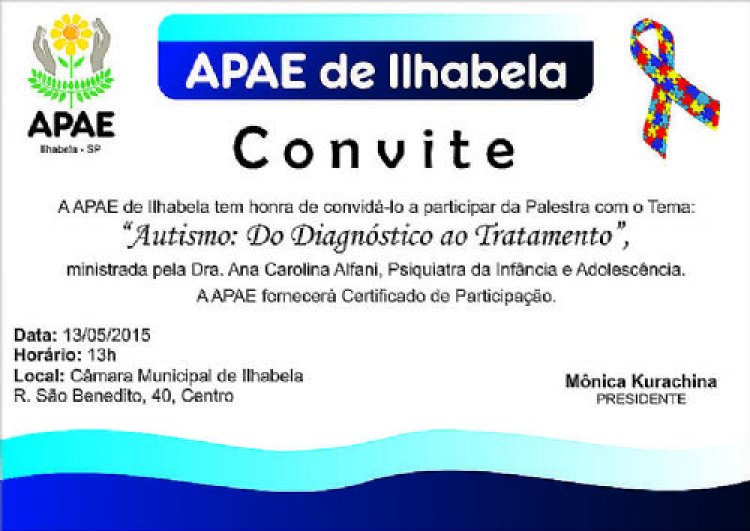 APAE de Ilhabela convida para palestra sobre autismo