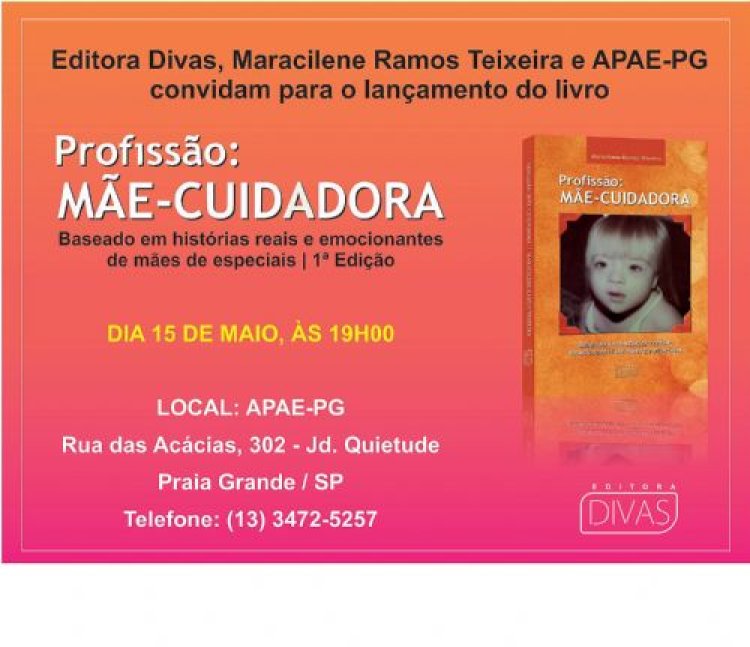 APAE de Praia Grande convida para lançamento de livro