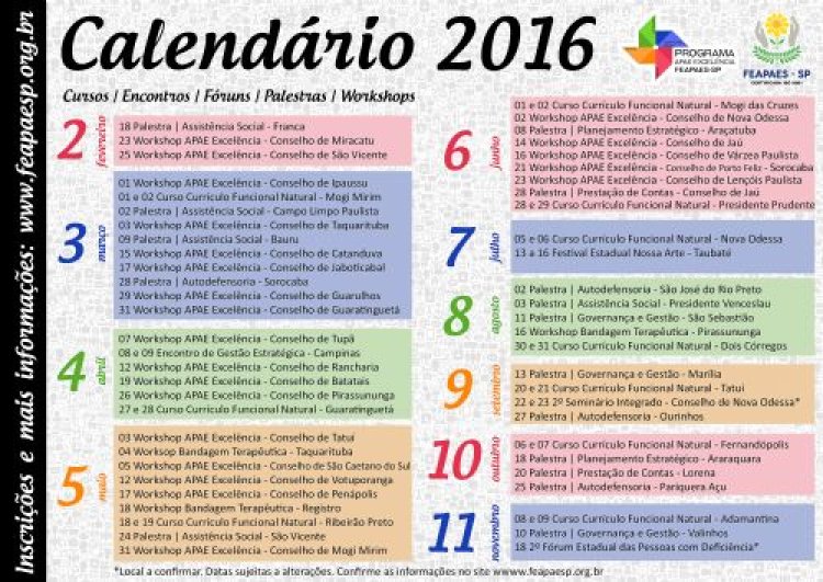 FEAPAES-SP divulga calendário de cursos e eventos