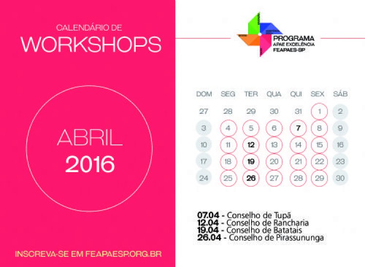 Confira o calendário de workshops APAE Excelência para o mês de abril