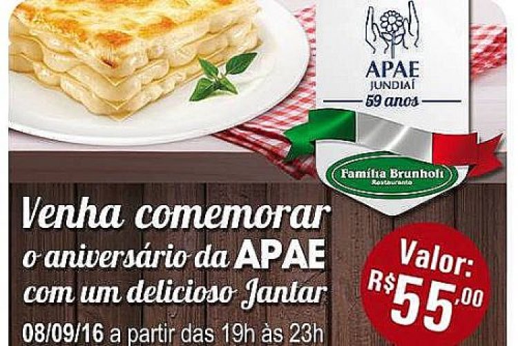 APAE de Jundiaí convida para jantar de 59 anos da organização