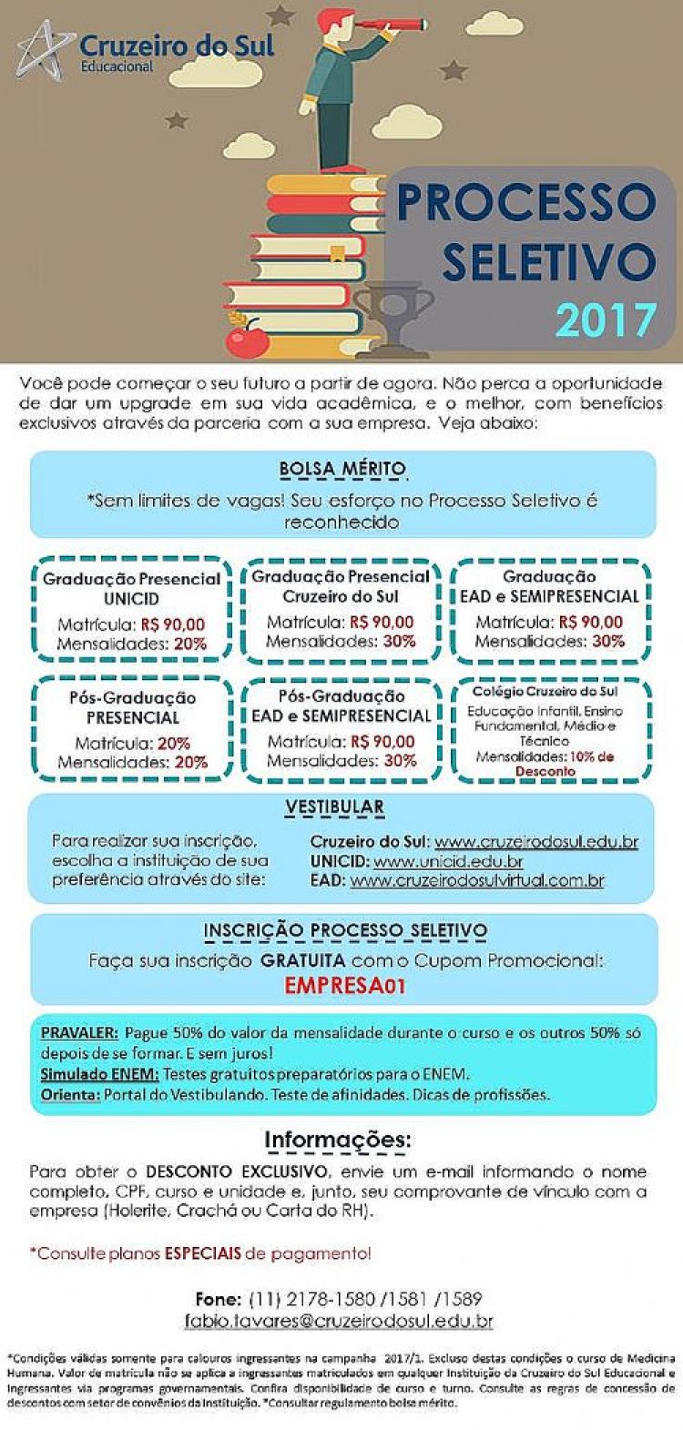 Processo seletivo 2017 com convênio entre FEAPAES-SP e Cruzeiro do Sul