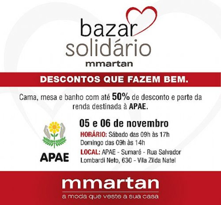 APAE Sumaré promove Bazar com promoções de 50% de desconto