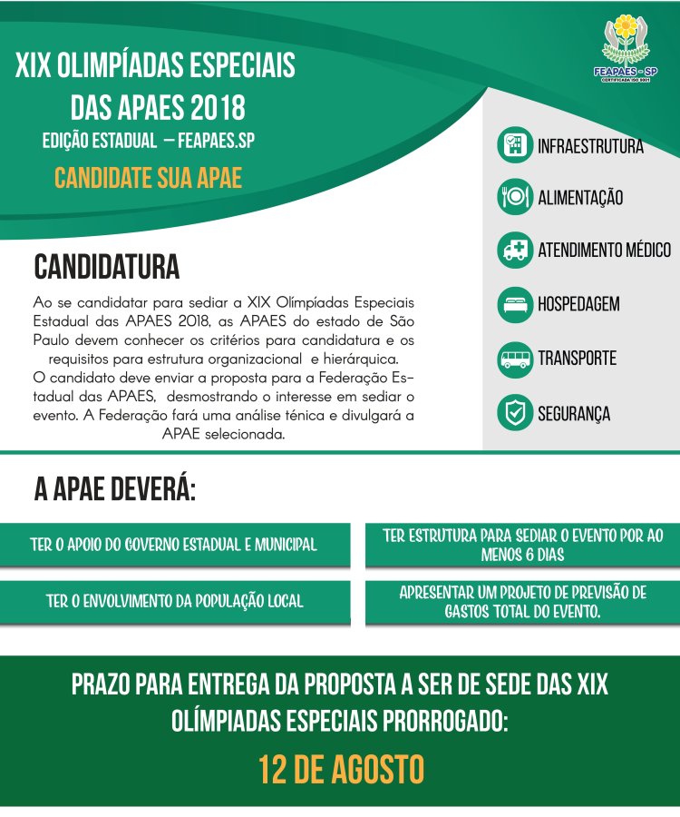 FEAPAES-SP prorroga prazo para seleção da cidade sede da XIX Olimpíadas Especiais das APAES