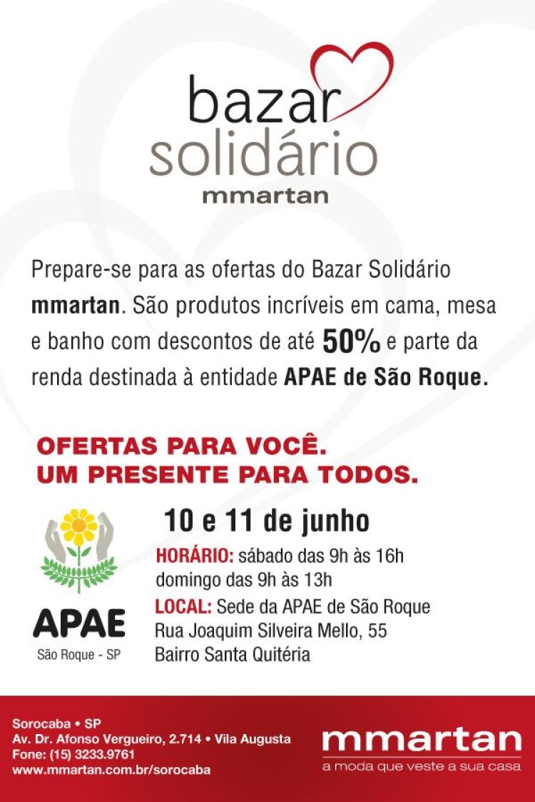 Mmartam promove bazar solidário na APAE de São Roque-SP