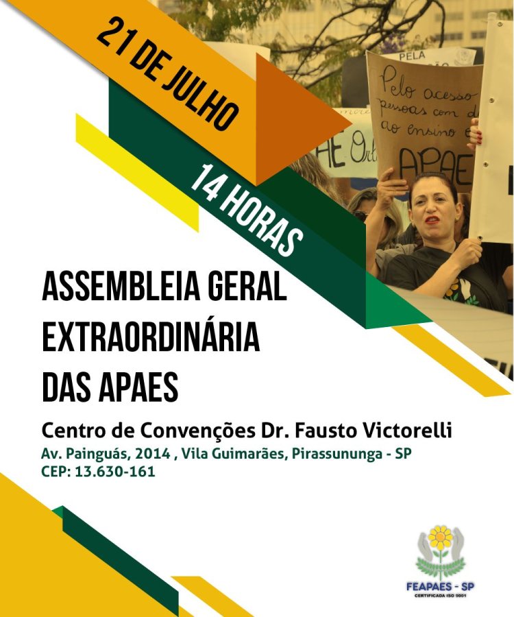 FEAPAES-SP Convoca APAES para a Assembleia Geral Extraordinária