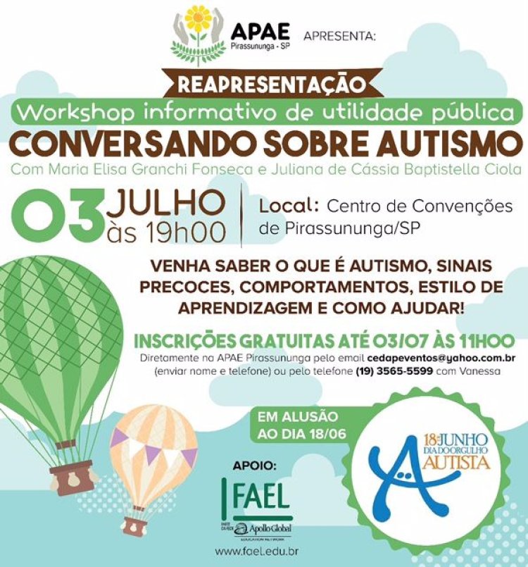 APAE de Pirassununga promove Workshop gratuito sobre autismo para todas as APAES