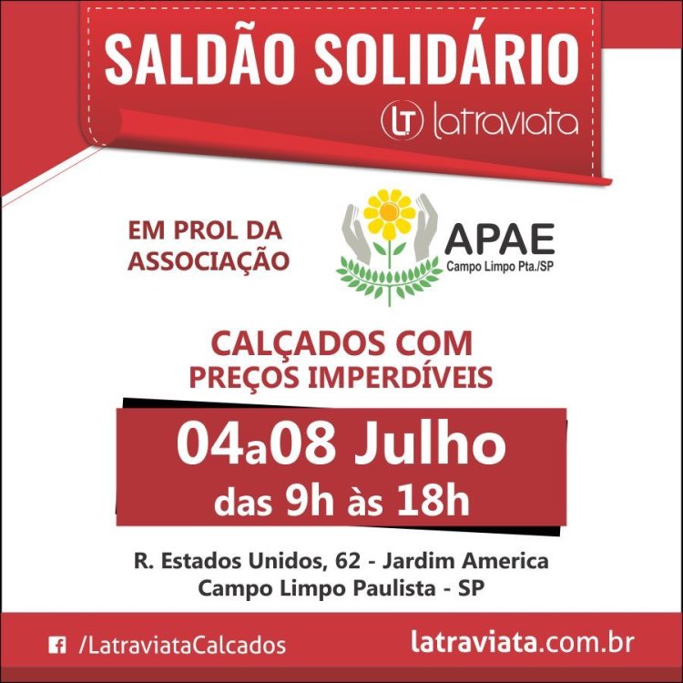 APAE de Campo Limpo Paulista promove saldão solidário