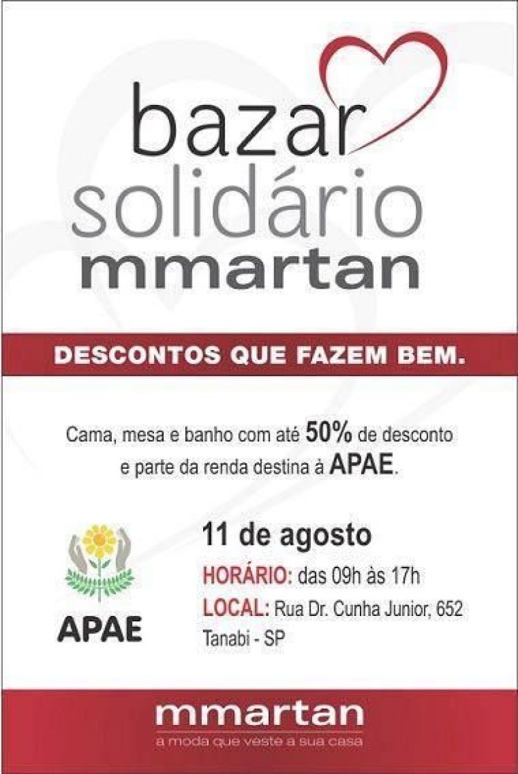 Mmartam promove bazar solidário em prol da APAE de Tanabi -SP