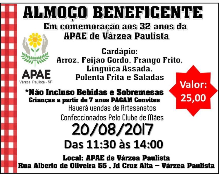 APAE de Várzea Paulista realiza almoço beneficente