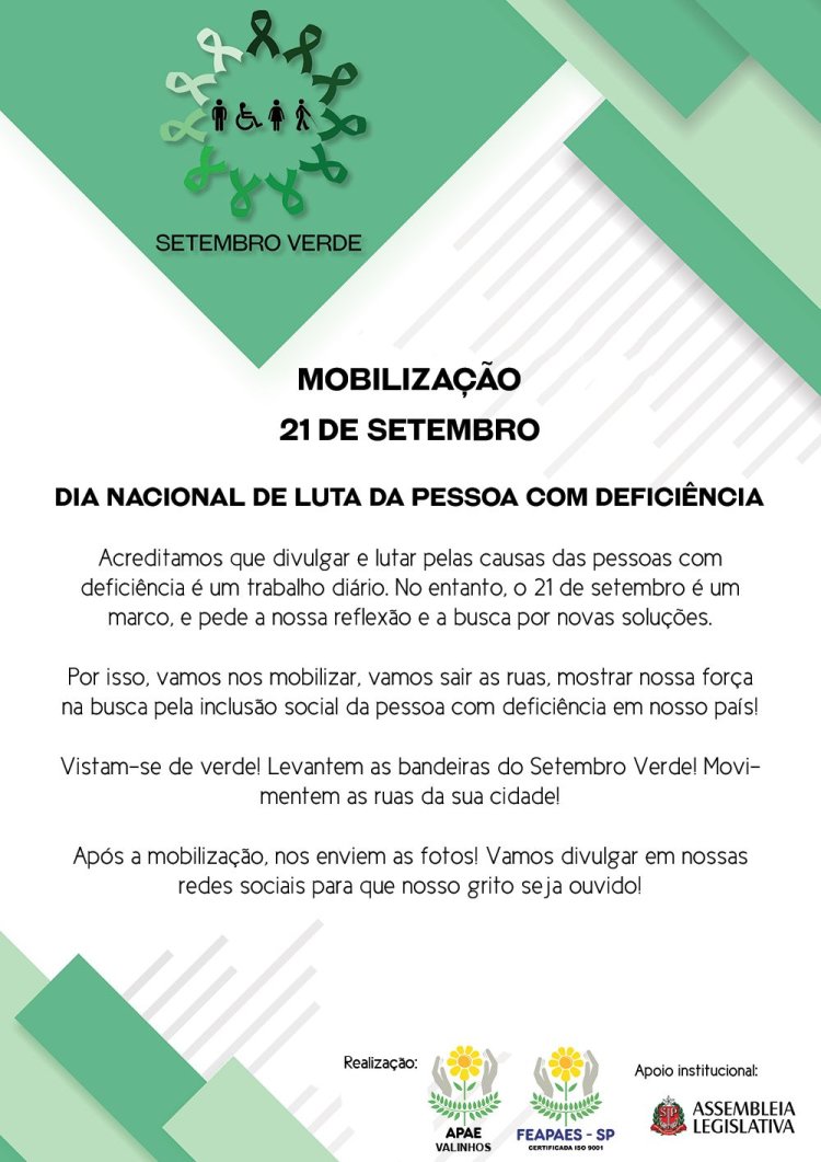 Campanha Setembro Verde promove mobilização no próximo dia 21