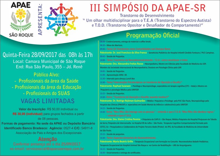 APAE de São Roque promove III Simpósio da APAE