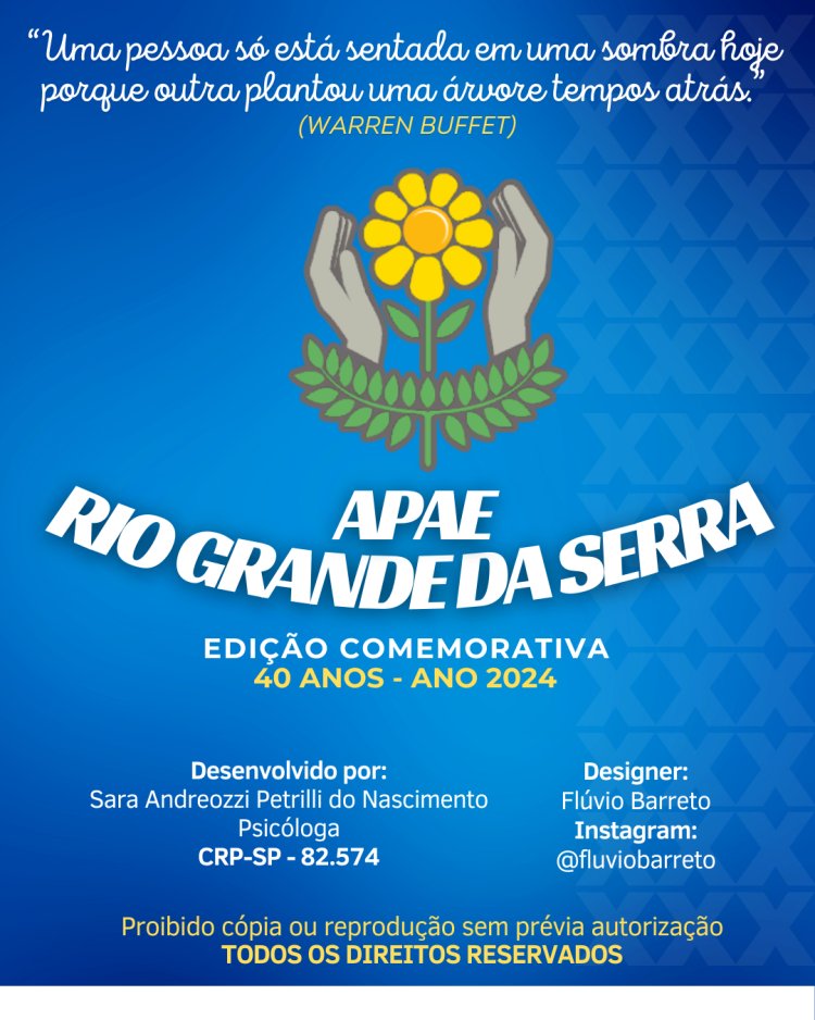 APAE RIO GRANDE DA SERRA LANÇA E-BOOK COMEMORATIVO AOS 40 ANOS