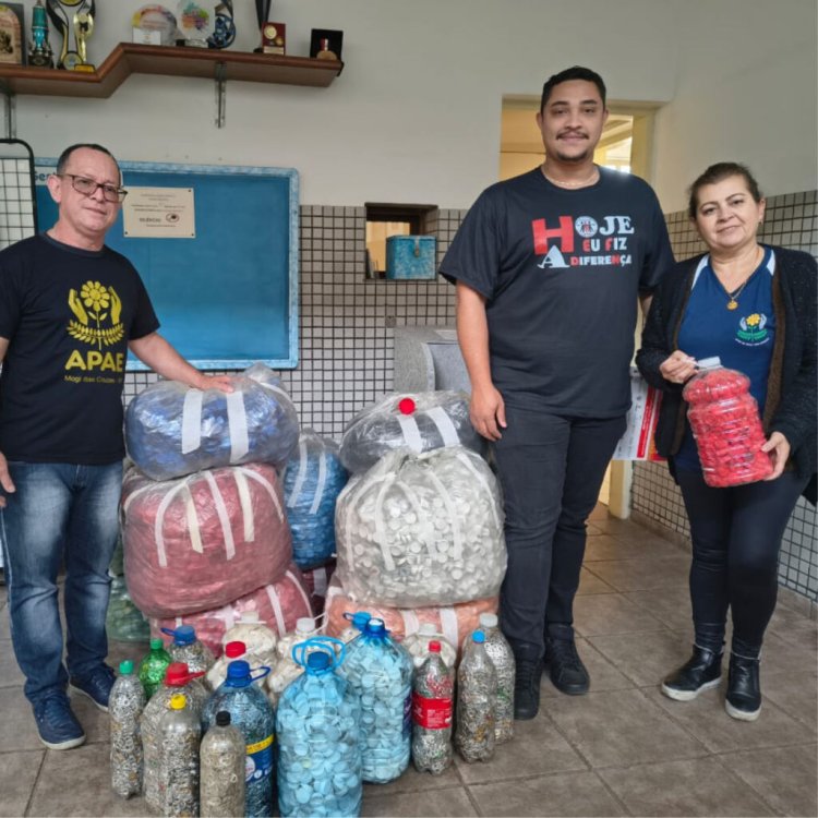 APAE de Mogi das Cruzes recebe doação de tampinhas e lacres da Associação Beneficente “Hoje Eu Fiz a Diferença”