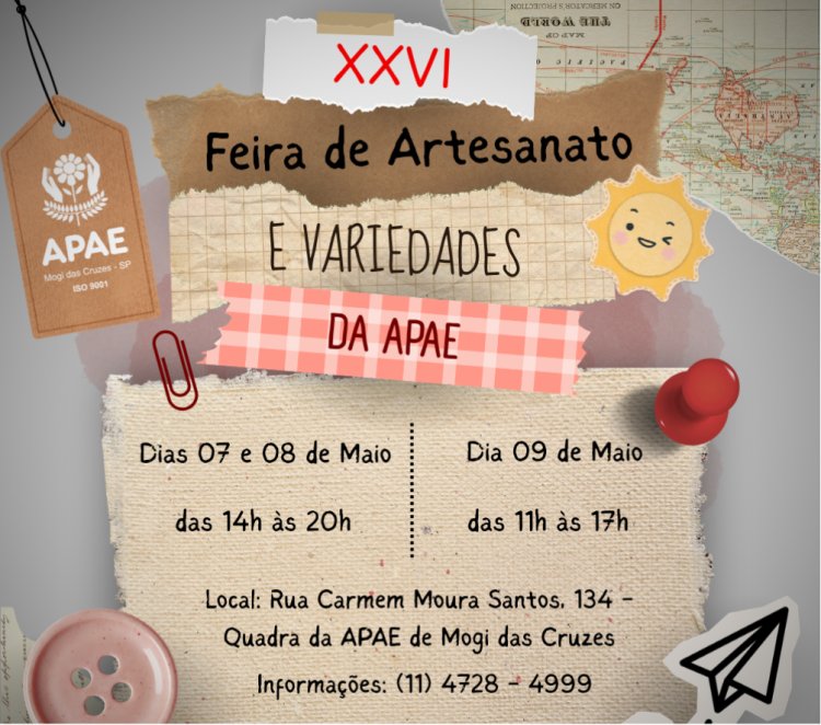 APAE de Mogi das Cruzes realiza XXVI Feira de Artesanato e Variedades em maio, com renda em prol da instituição