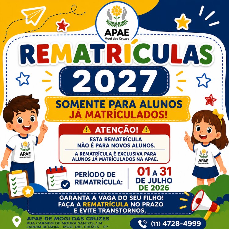 APAE de Mogi das Cruzes entra na última semana de rematrículas para 2027